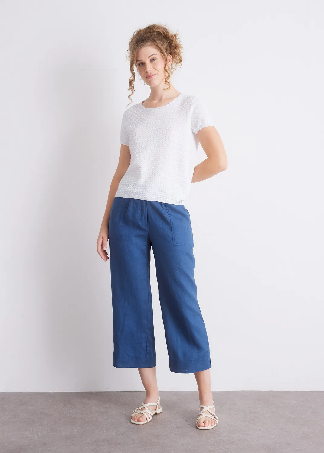 Senatex Kurzarm-Stricktop Off-White aus Bio-Baumwolle