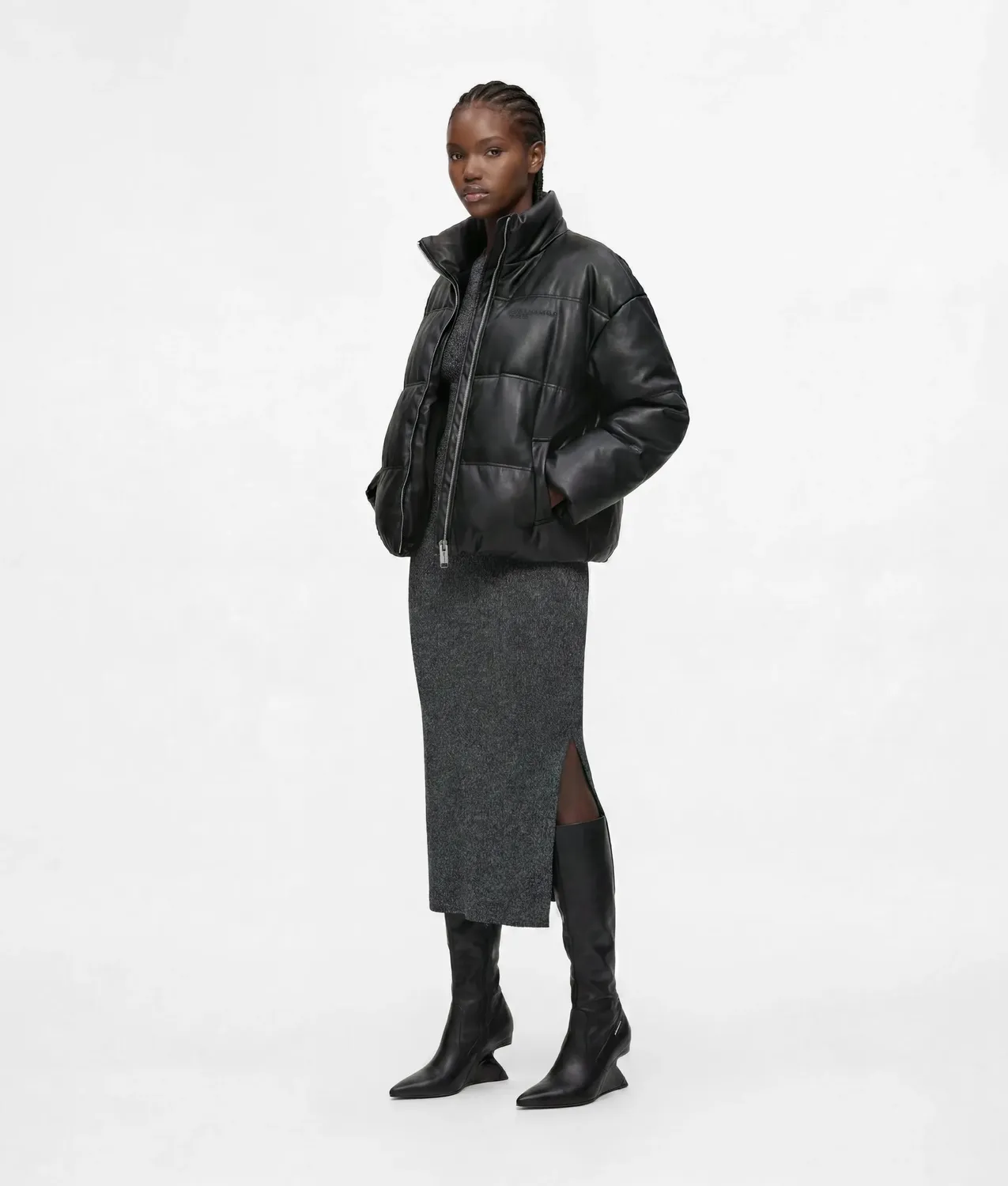 Karl Lagerfeld KL Jeans Faux-Leder Pufferjacke cropped