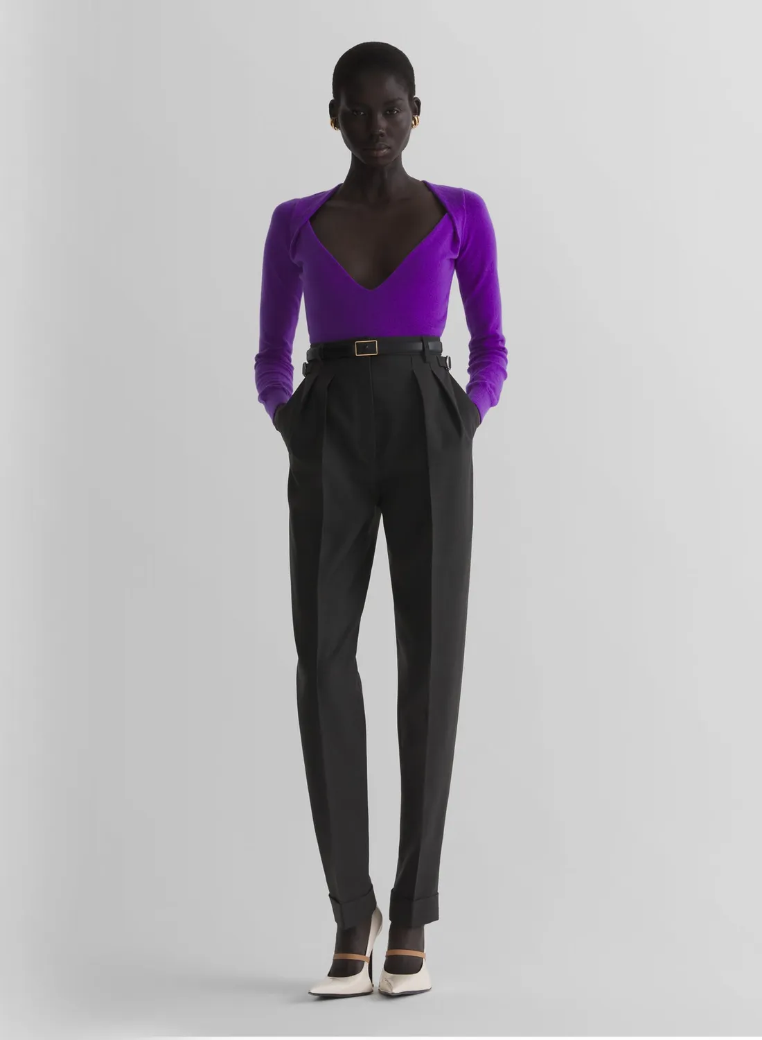 Mugler V-Neck Stricktop Kaschmir lila