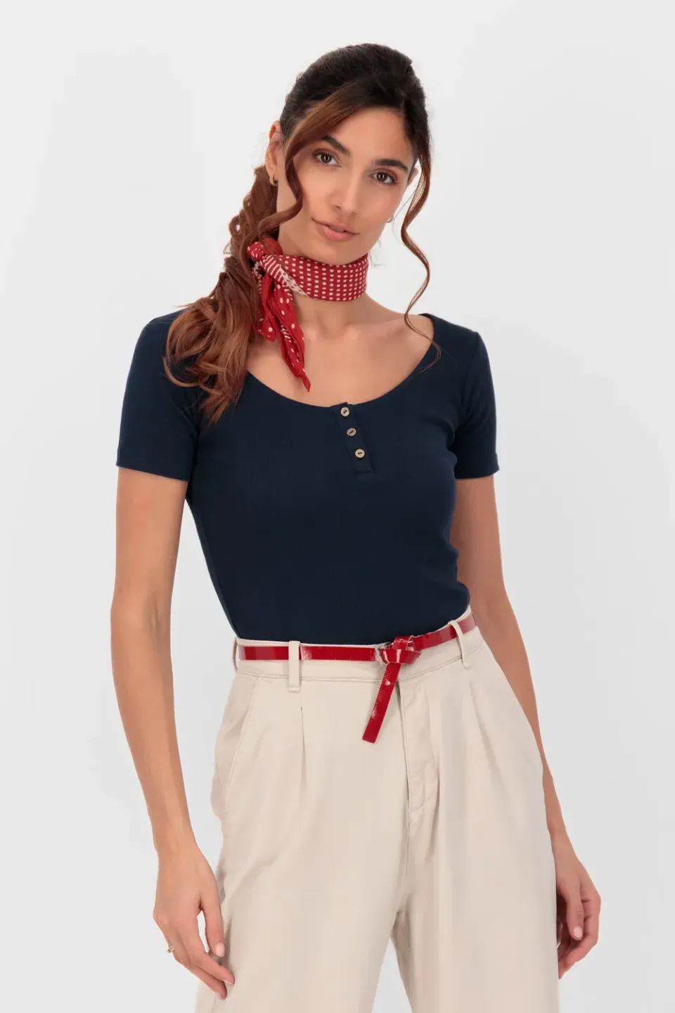 Alife & Kickin RosaAK A T-Shirt Dunkelblau Damen Ripp