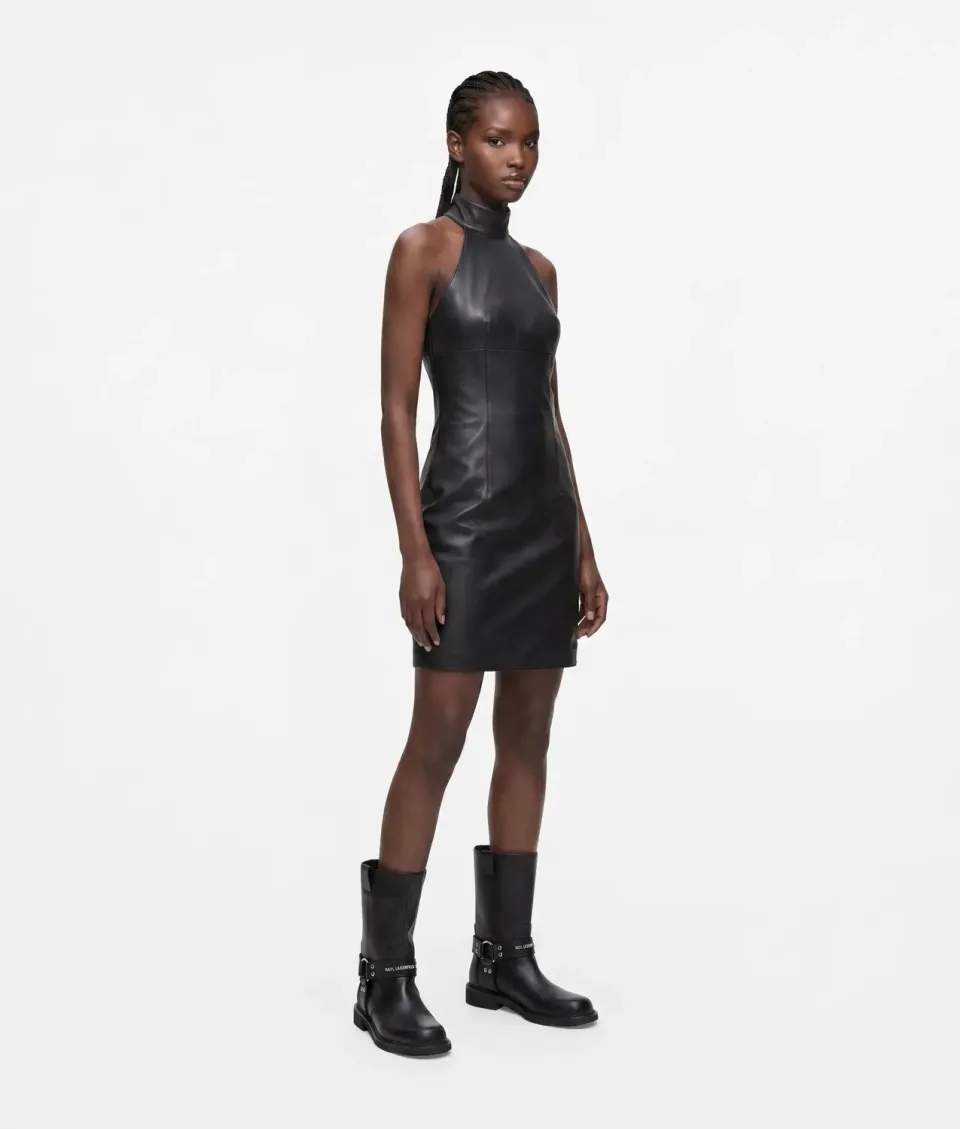 Karl Lagerfeld Jeans Halter Minikleid Kunstleder Schwarz