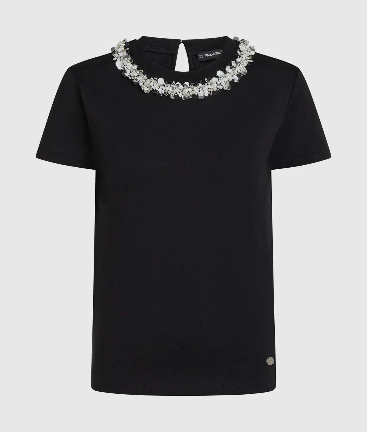 Karl Lagerfeld Beaded Collar T-Shirt Damen Perlen Bio