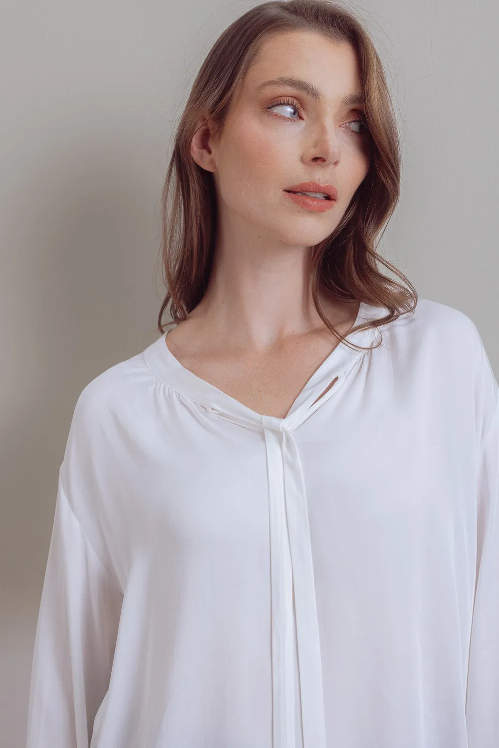 Senatex Viskosebluse mit Bindedetail Cream Bluse