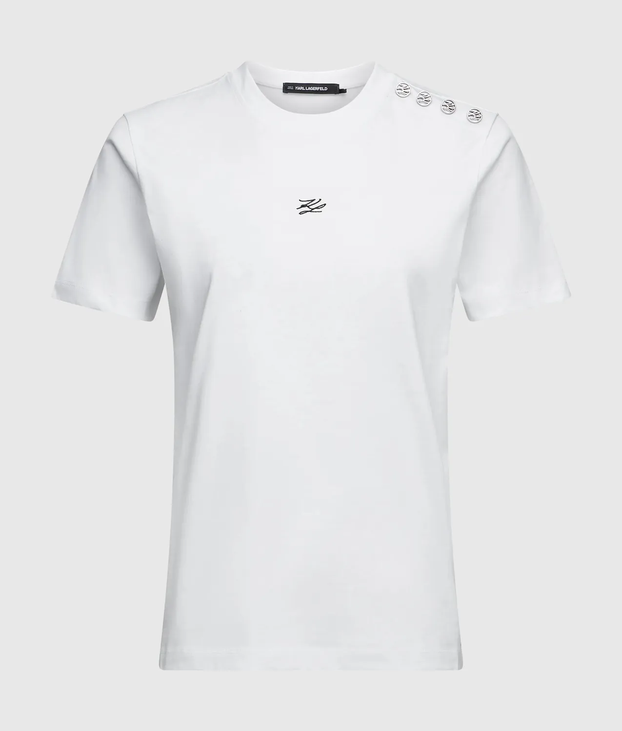 Karl Lagerfeld Autograph T-Shirt Bio-Baumwolle Goldknöpfe