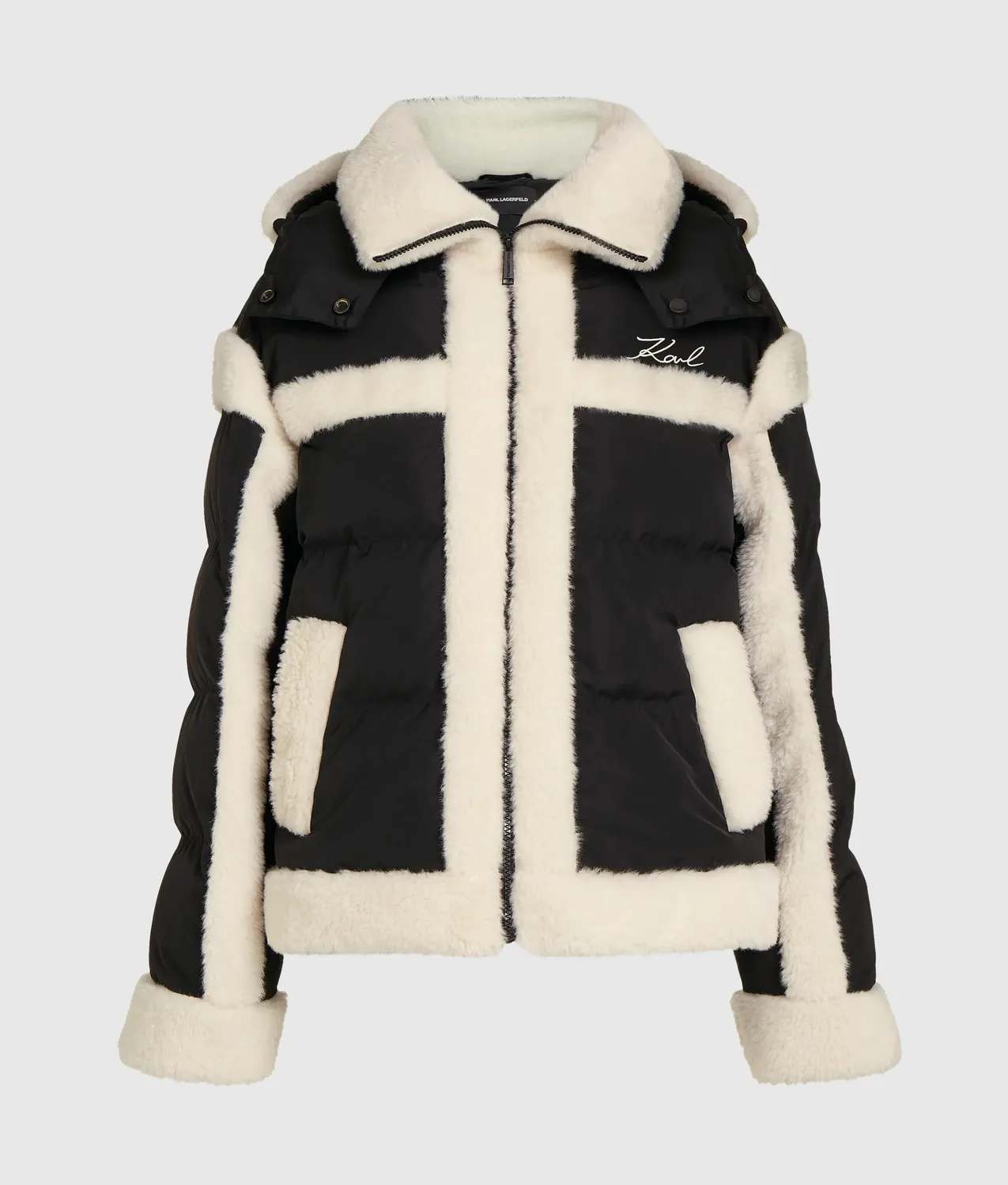 Karl Lagerfeld Faux-Shearling Puffer Jacke Steppjacke XS-XL Kapuze