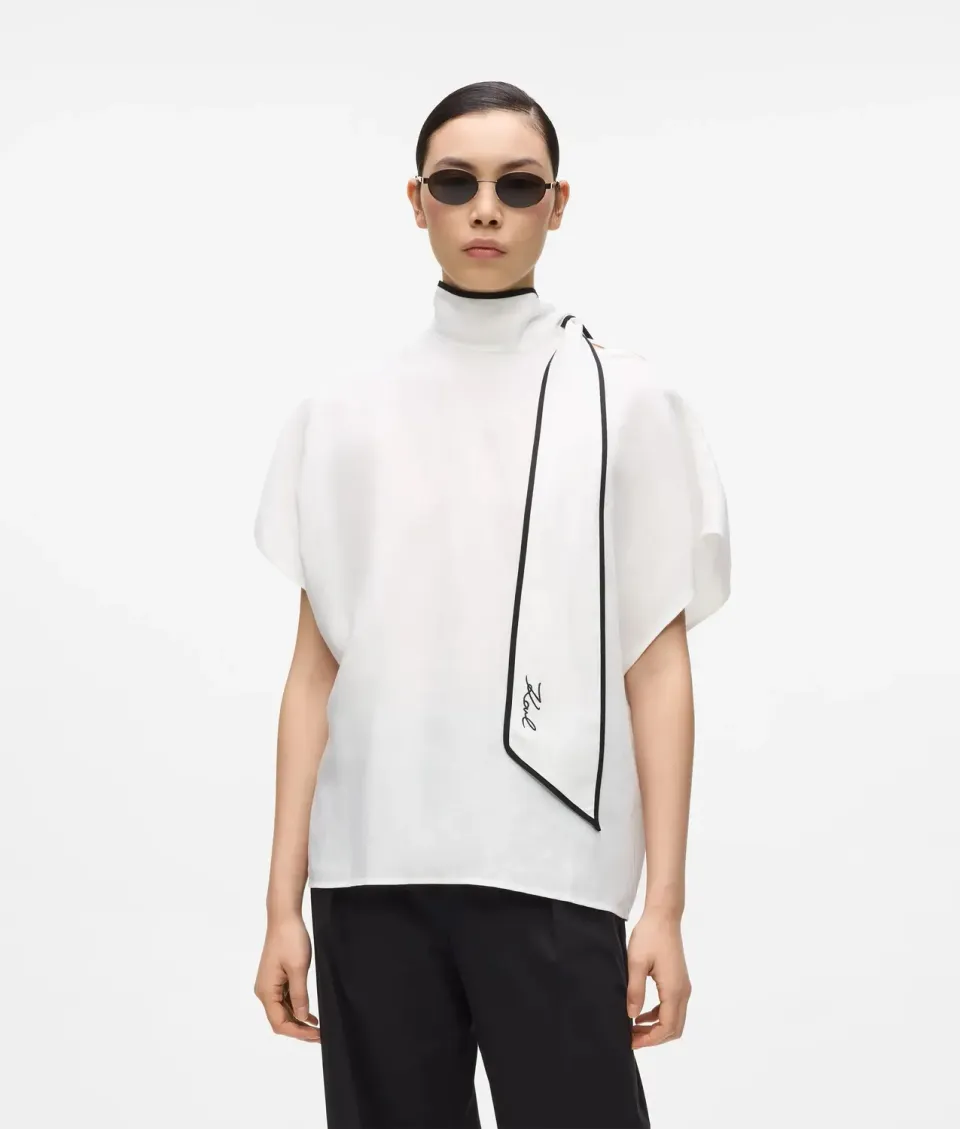 Karl Lagerfeld Bluse mit Bindeband Leinenmix Gr. 0-10