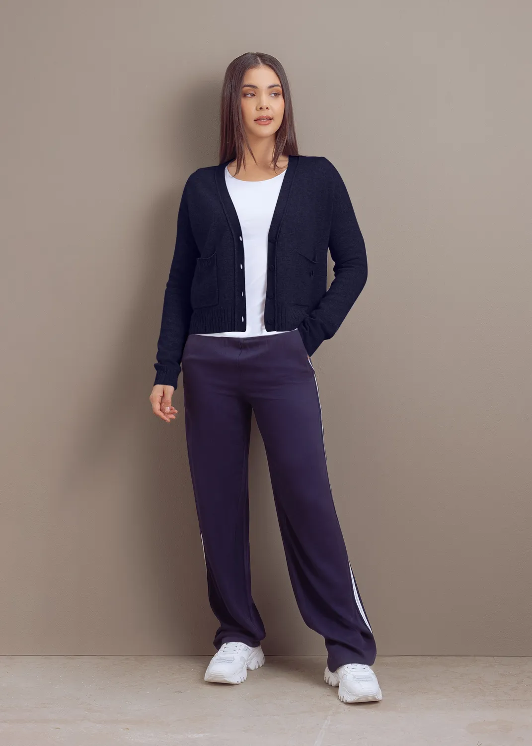 Senatex Kurze Strickjacke Cardigan Navy Merinowolle