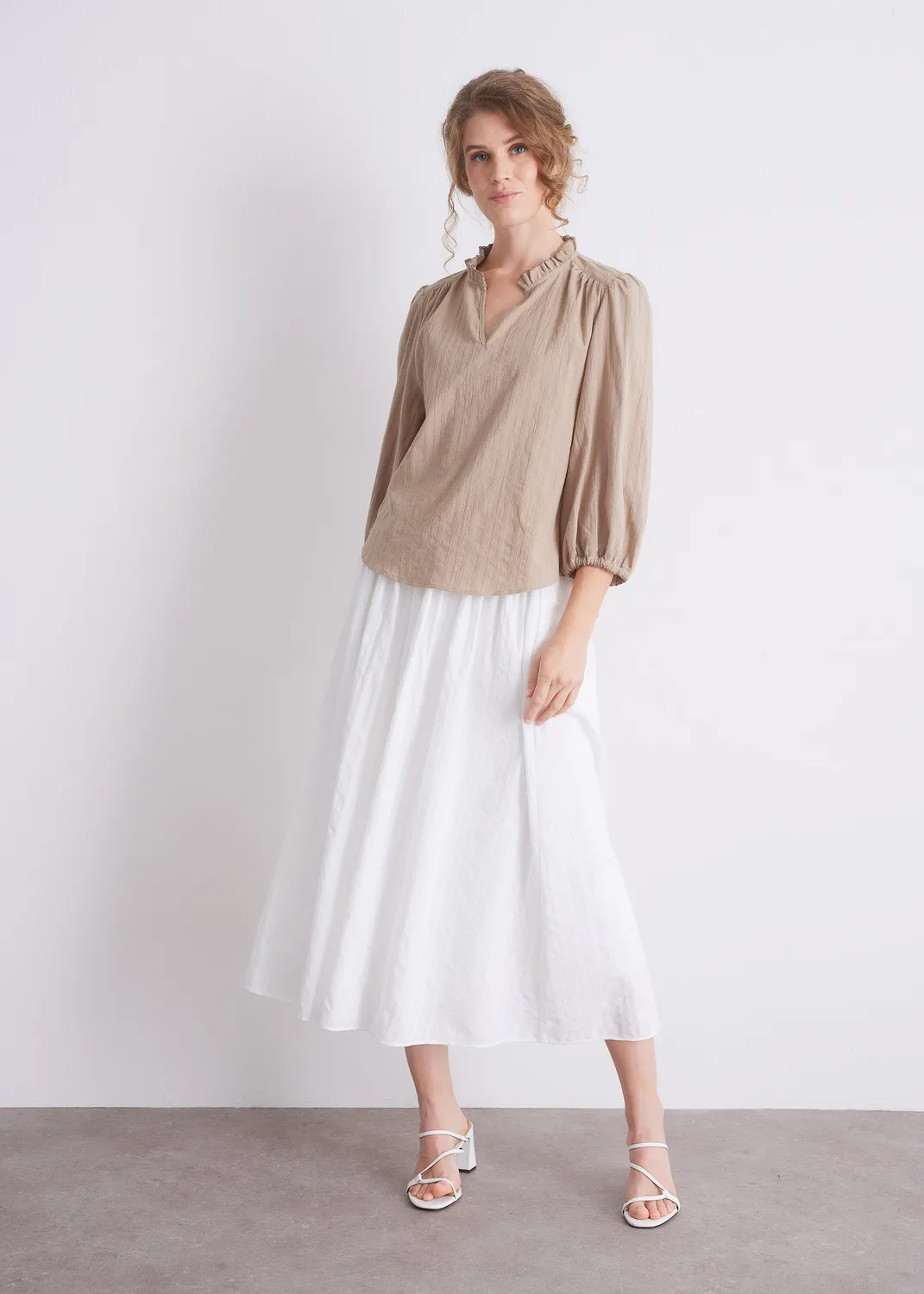 Senatex Bluse OCS Baumwollbluse Off-White 34 Stehkragen