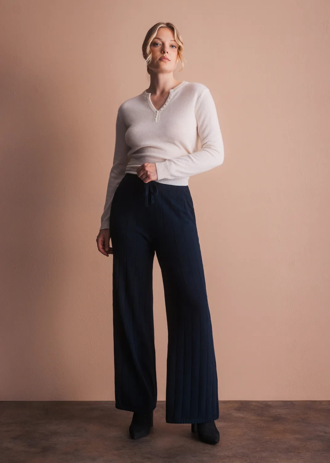 Senatex Weite Strickhose mit Ripp-Struktur Hose Navy Baumwolle