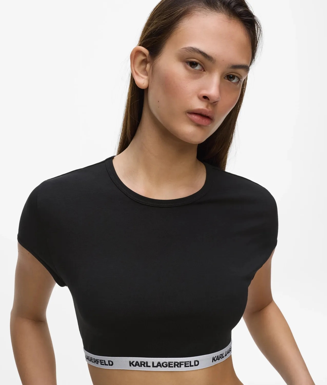 Karl Lagerfeld Logo Band Crop Top Bio-Baumwolle