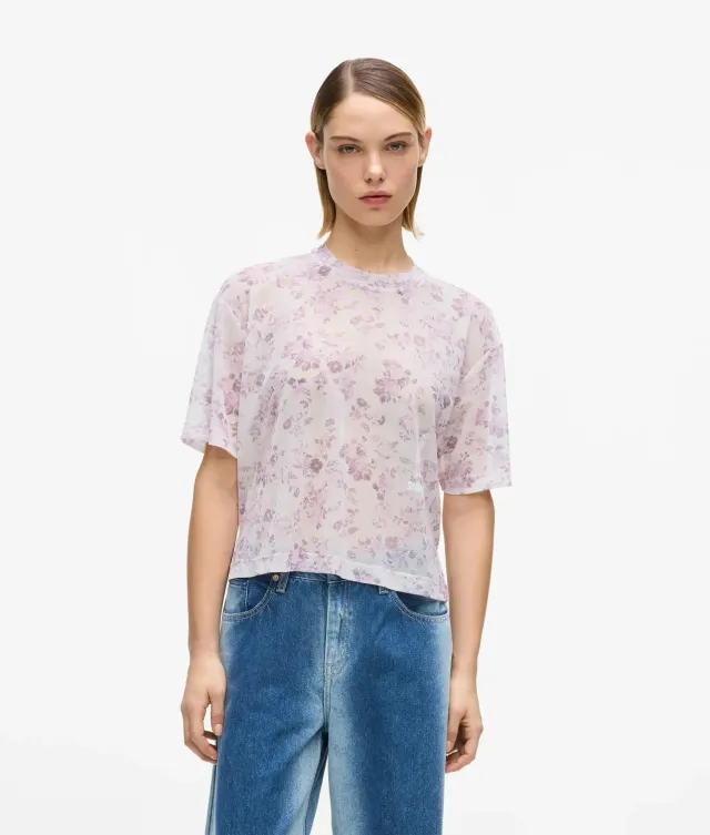 Karl Lagerfeld KL Jeans Mesh T-Shirt Blumen Kurzarm