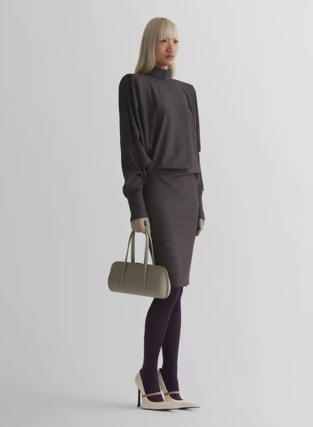 Mugler Bat Midikleid taupe kariert Jersey