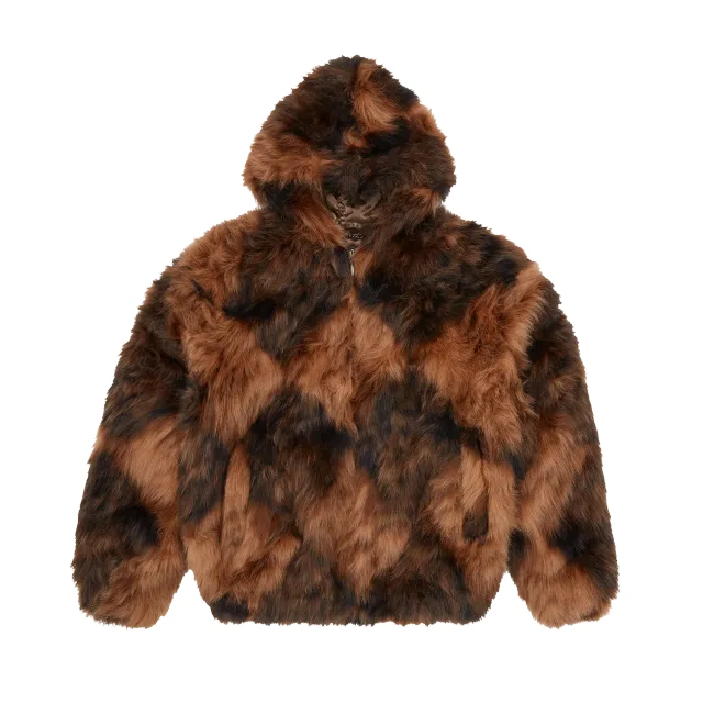 Corteiz Diamond Hooded Fur Jacket Jacke Braun Kunstfell