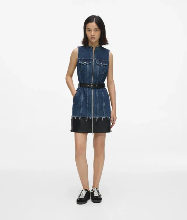 Karl Lagerfeld KL Jeans Kleid Kunstleder Denim Gürtel