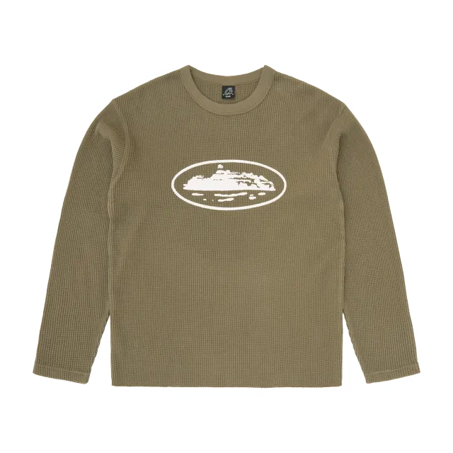 Corteiz Island Waffle Thermal Olive Longsleeve