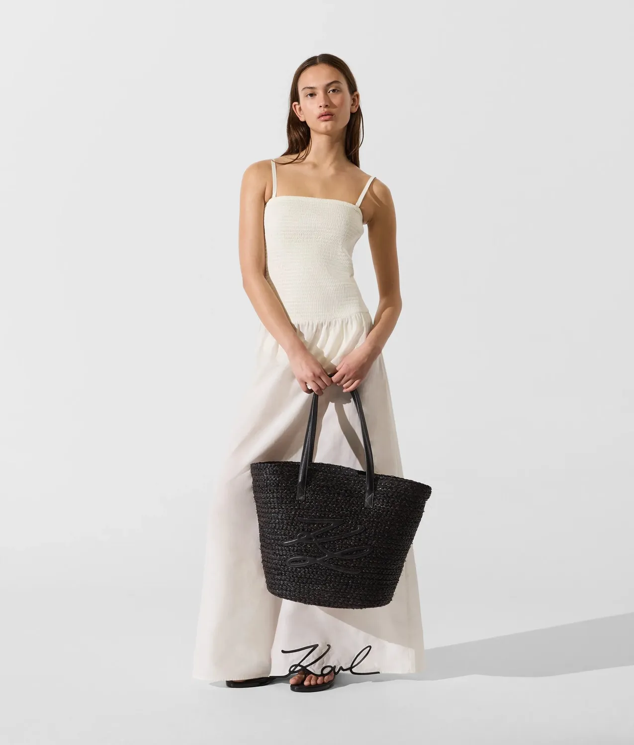 Karl Lagerfeld Autograph Raffia Strandtasche Natur