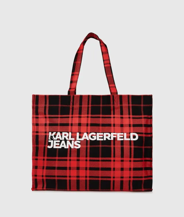 Karl Lagerfeld KL Jeans Logo Shopper Karo Canvas