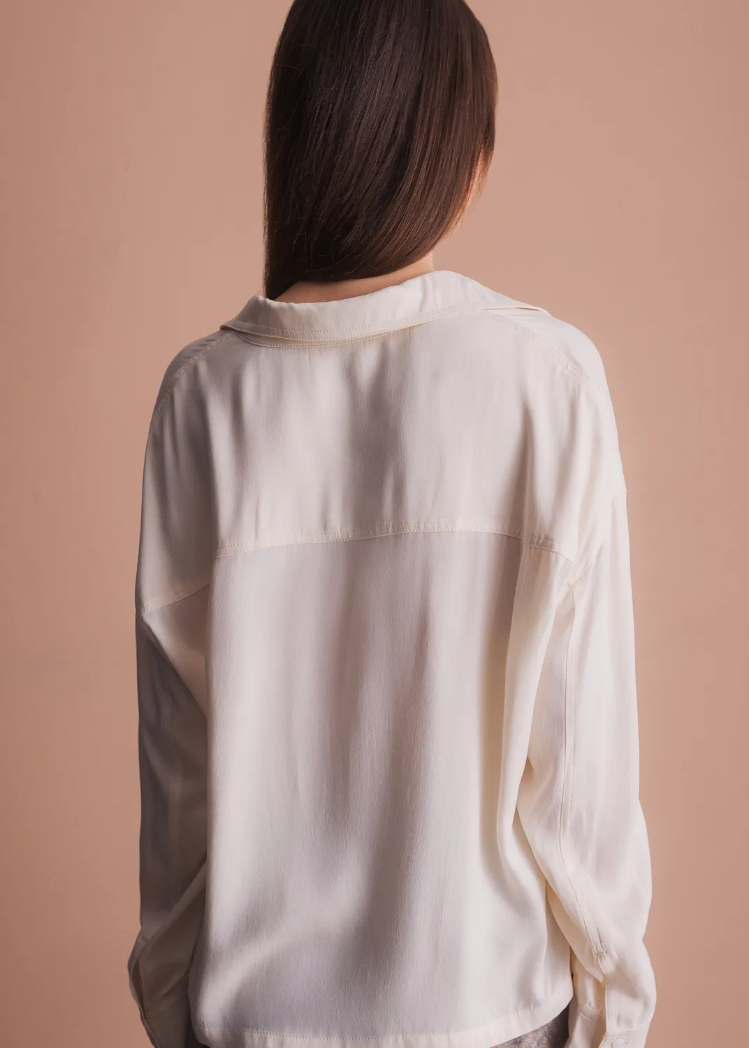 Senatex Bluse Kragen Knopfleiste Cream Cupro-Viskose