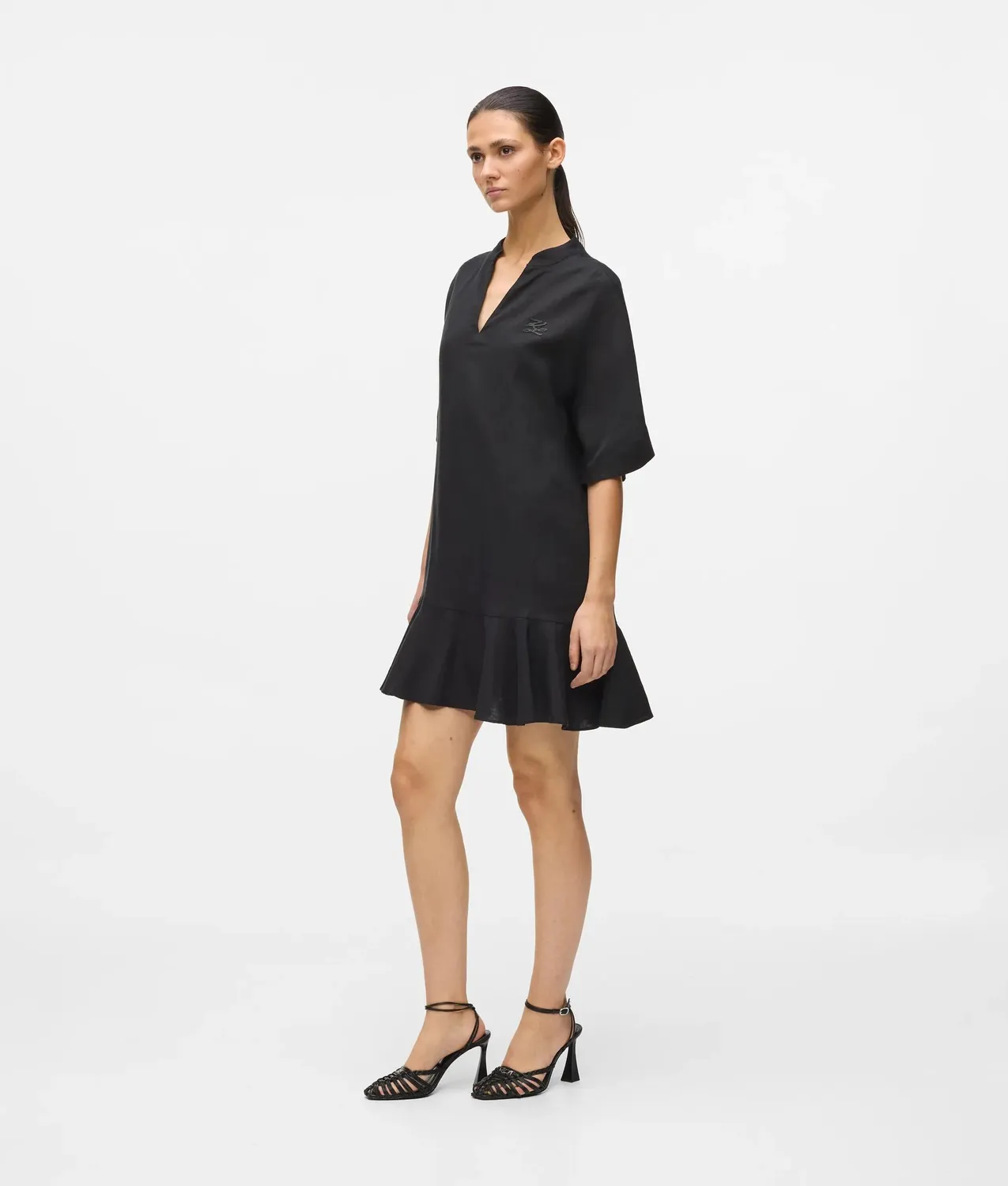 Karl Lagerfeld Shift Dress V-Neck Leinenmix Größe 6