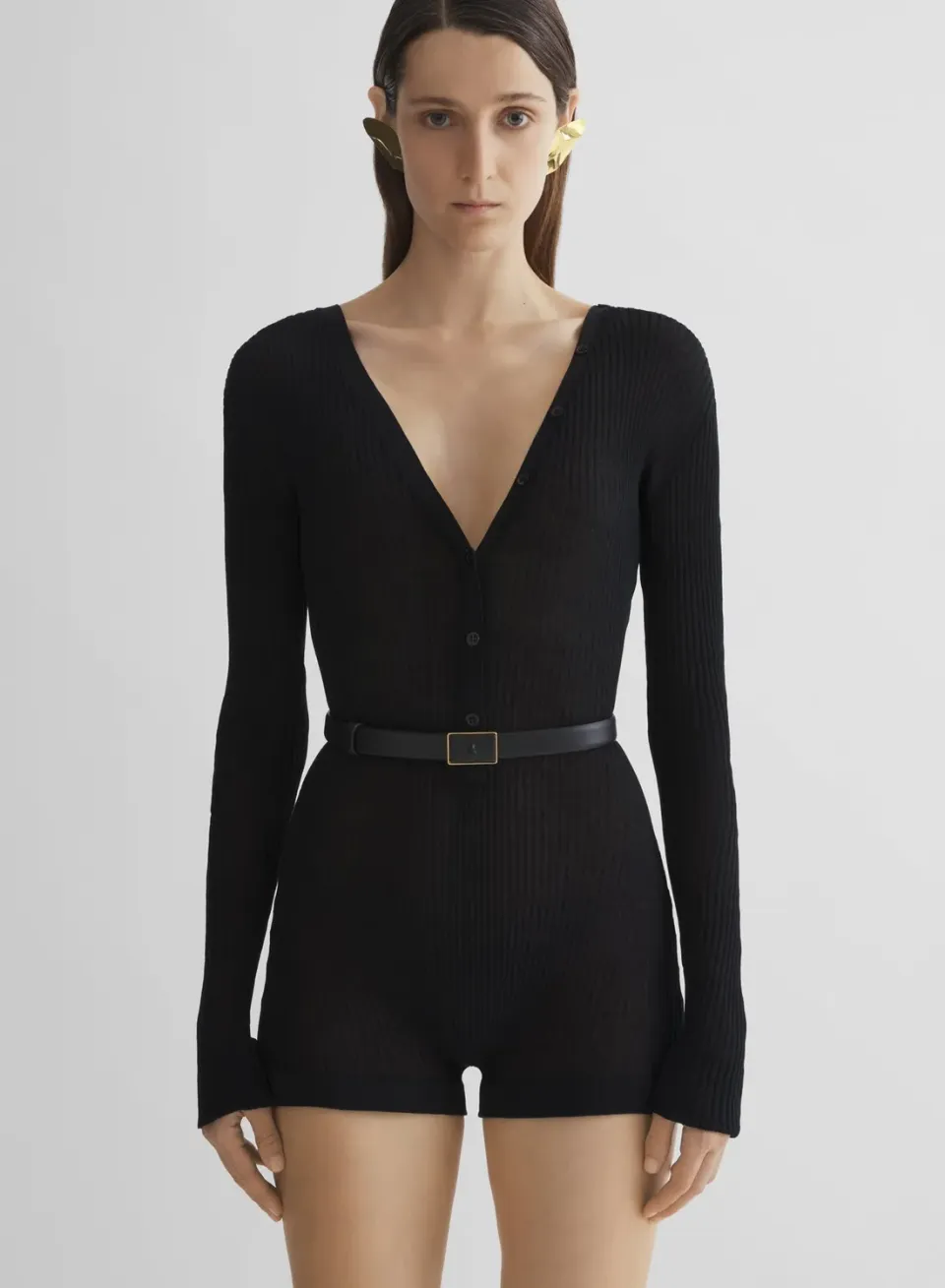 Mugler Knit Buttoned Bodyshort Body Schwarz Strick