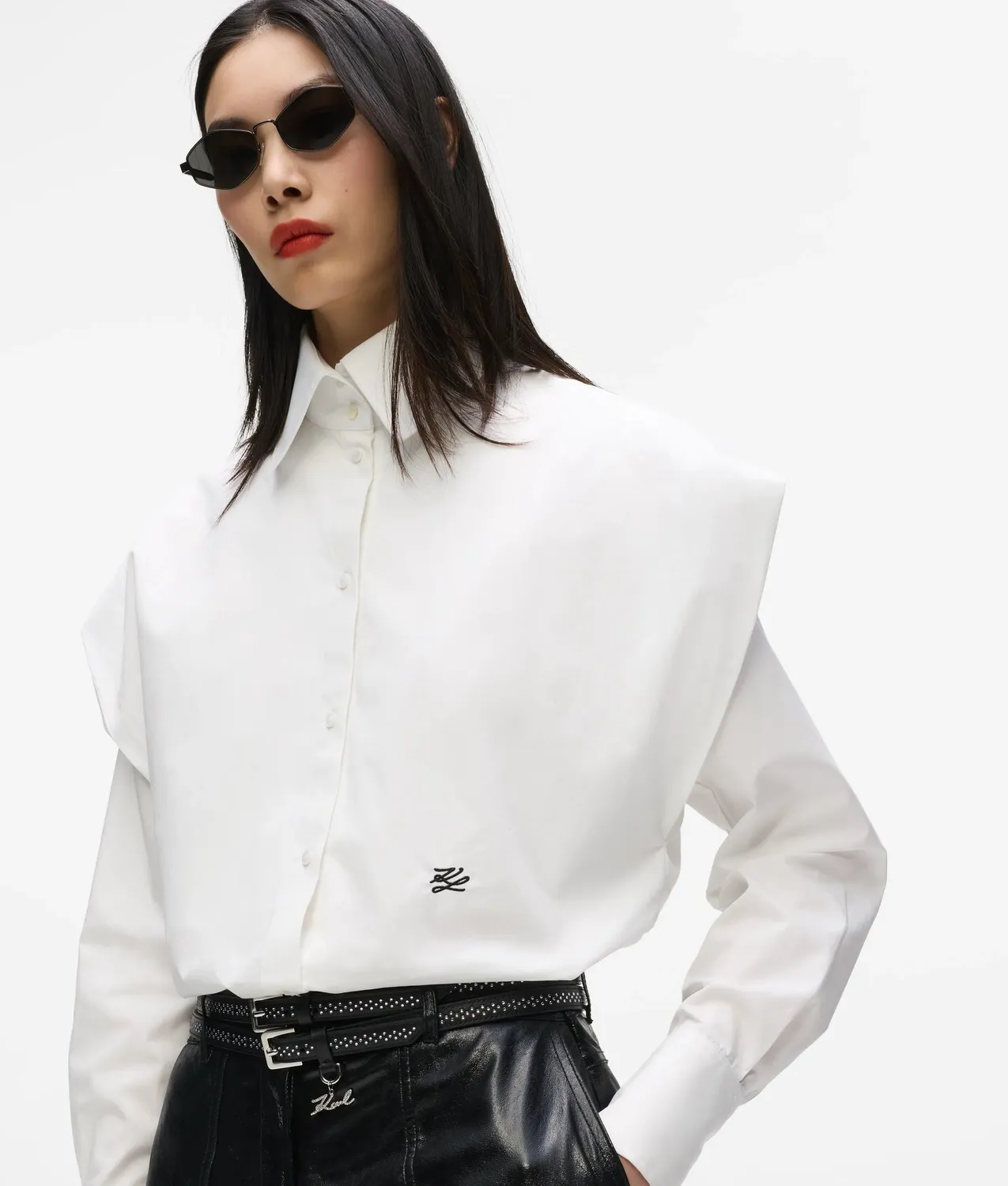 Karl Lagerfeld Shoulder Detail Bluse Bio-Baumwolle Gr 0-10