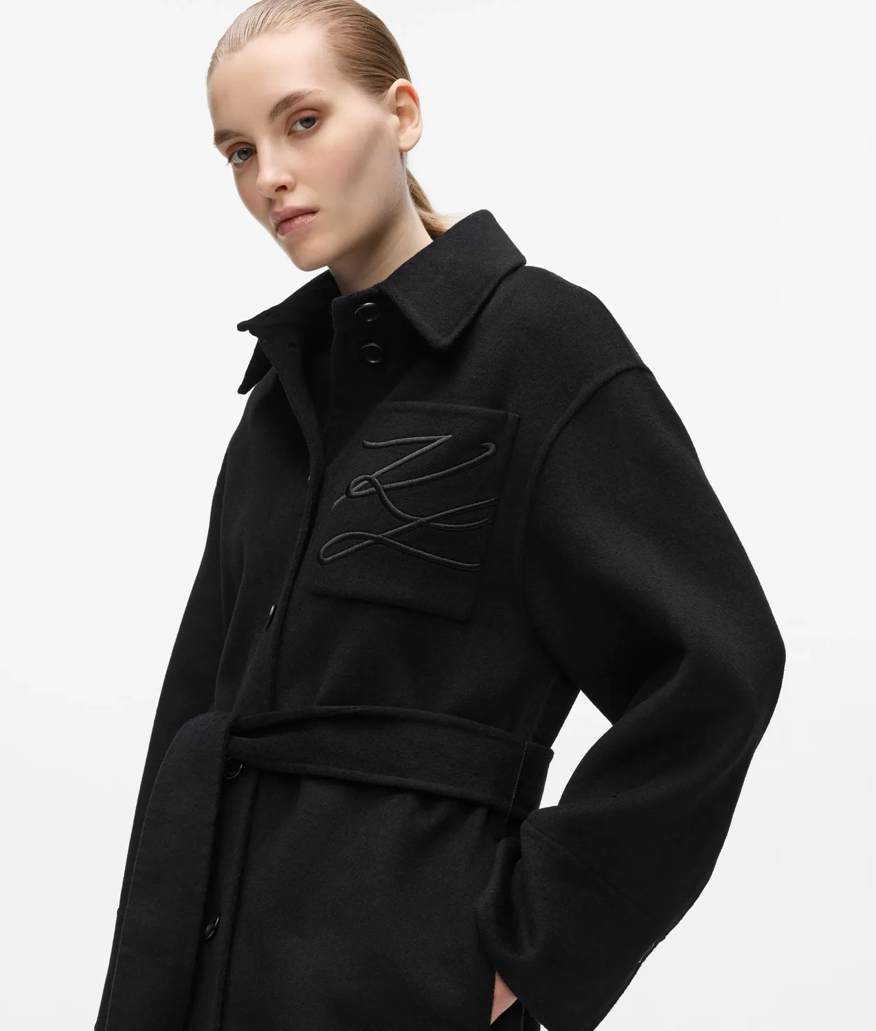 Karl Lagerfeld Wollmantel lang mit Gürtel Wollmix