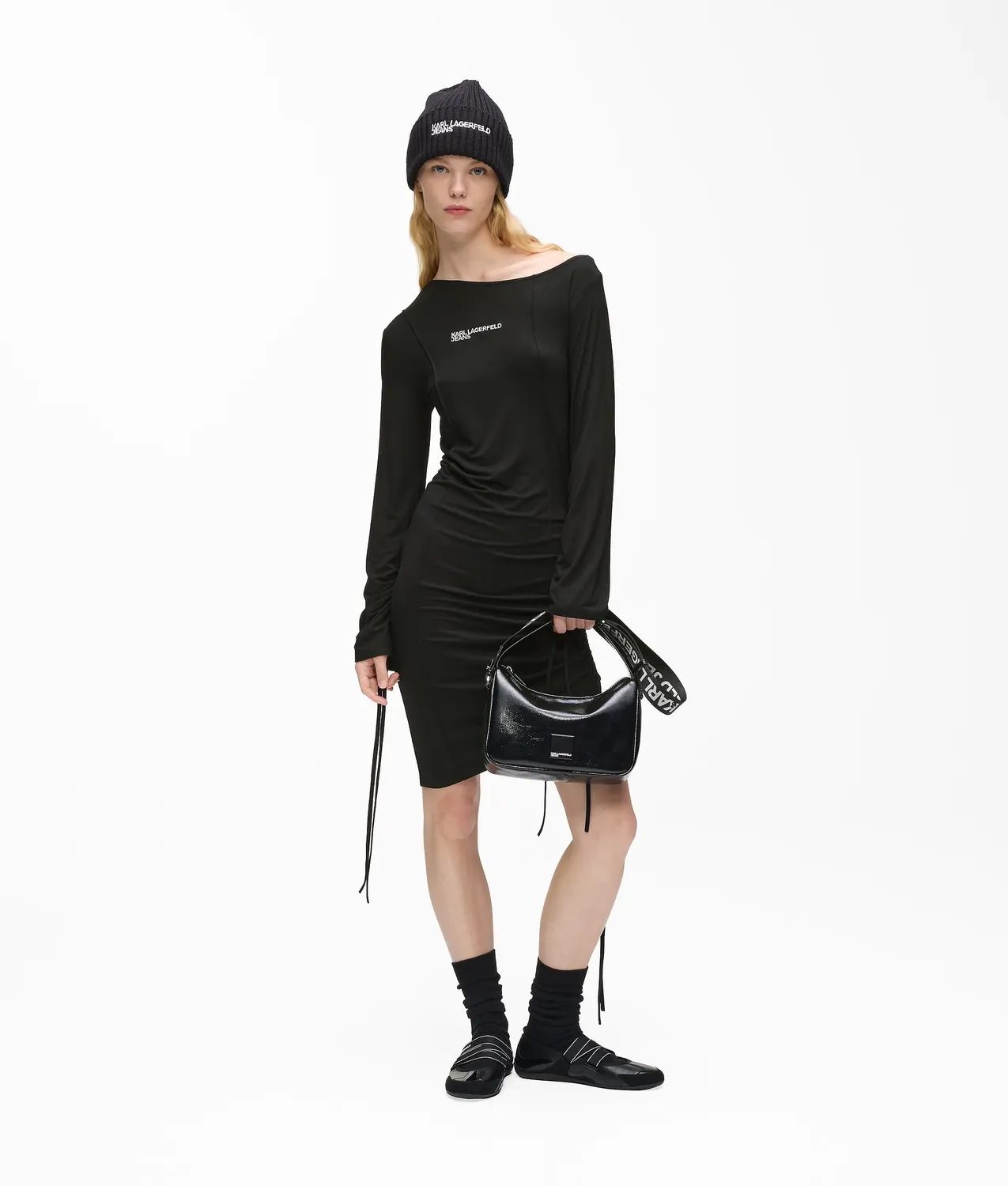 Karl Lagerfeld Off-Shoulder Drawstring Kleid Asymmetrisch XS-XL