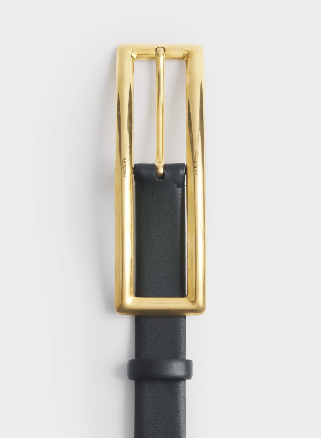 Mugler Rechteck Schnalle Gürtel schwarz Gold Leder