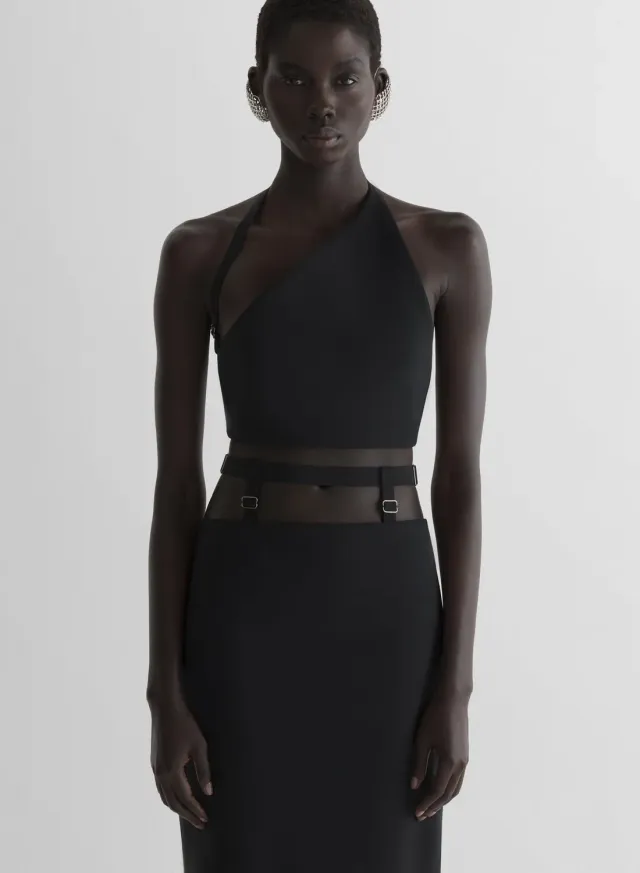 Mugler Cropped Tailored Strap Top Schwarz