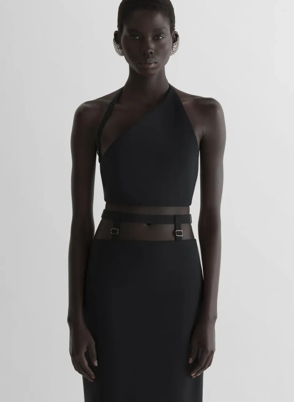 Mugler Cropped Tailored Strap Top Schwarz