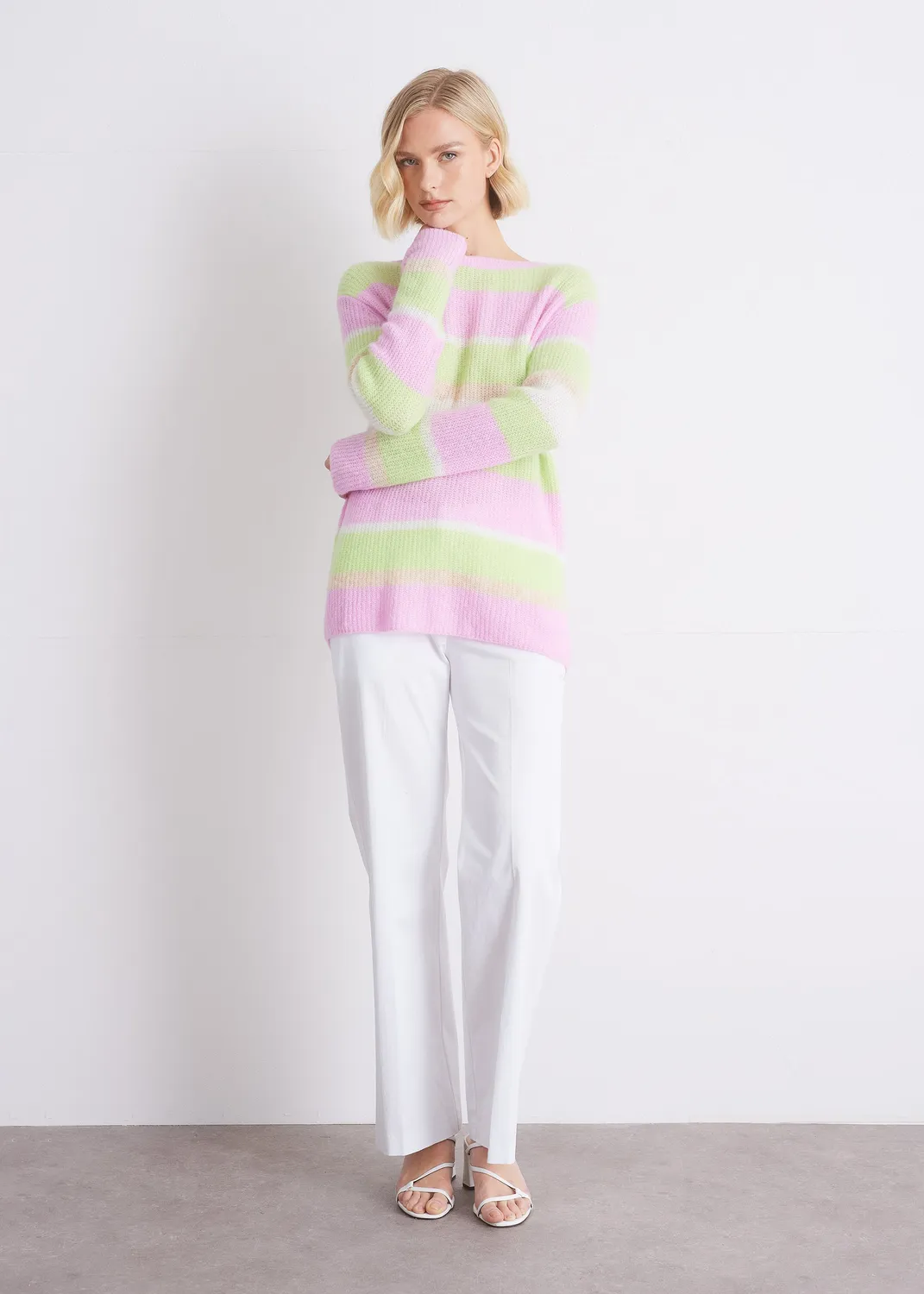 Senatex Alpakamix Strickpullover Pistaccio Streifen