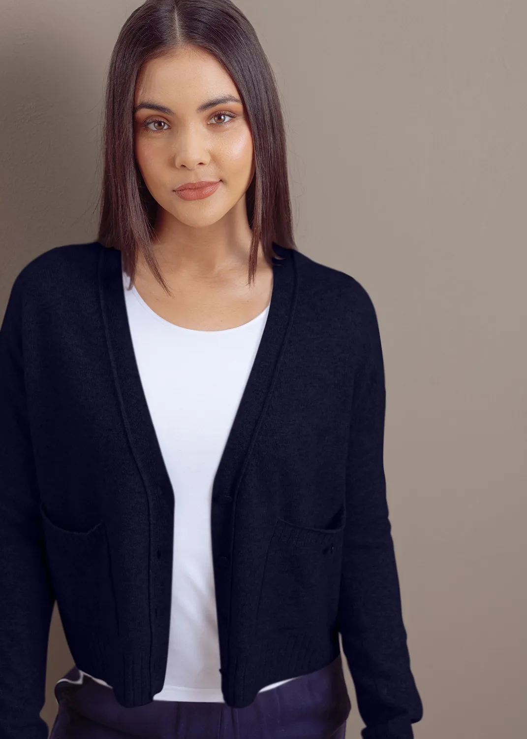 Senatex Kurze Strickjacke Cardigan Navy Merinowolle