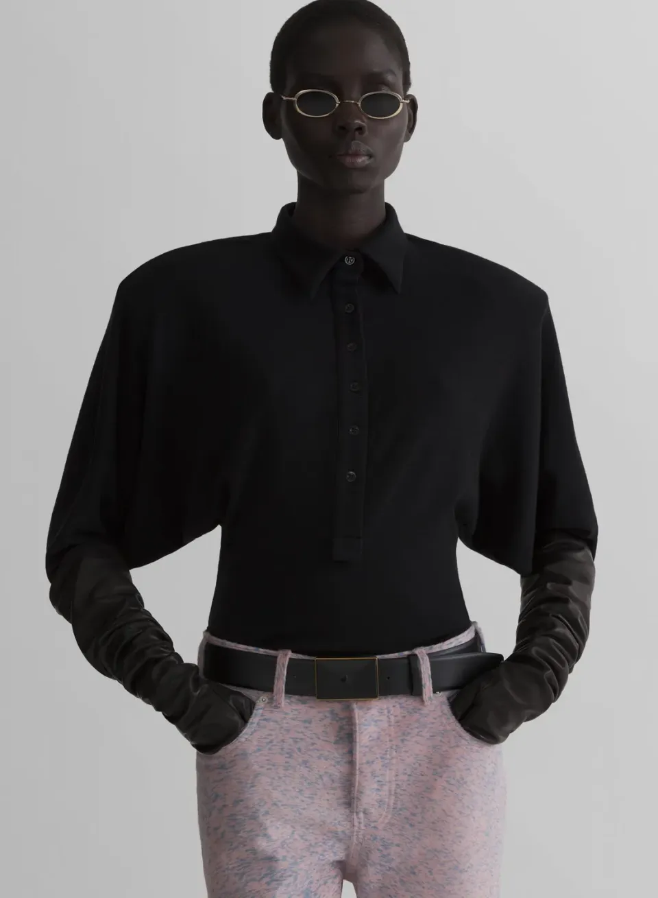 Mugler Batsleeves Polo Bodysuit Body schwarz