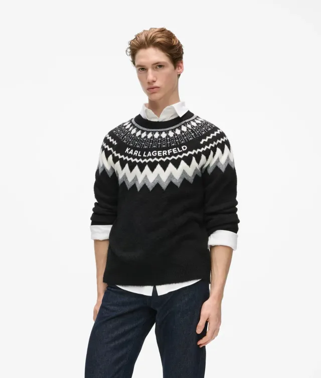 Karl Lagerfeld Fairisle Strickpullover Logo Crew-Neck