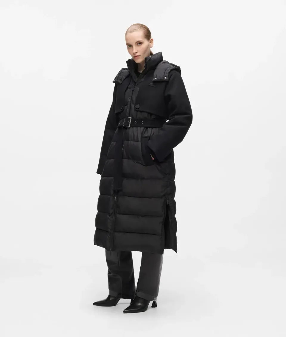 Karl Lagerfeld Belted Puffer Mantel lang Gürtel Kapuze