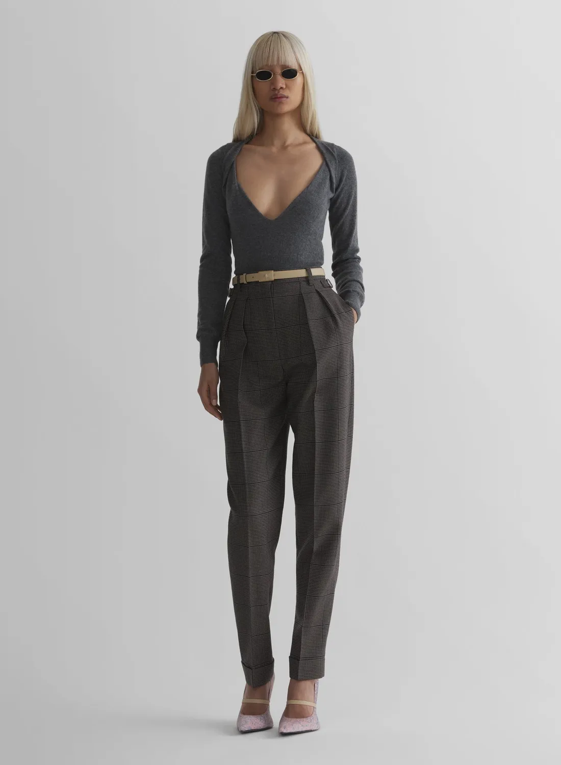 Mugler V-Neck Knit Top Kaschmir Grau