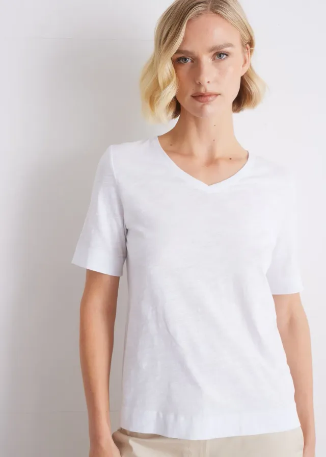 Senatex V-Shirt Basic Weiß OCS-Baumwolle