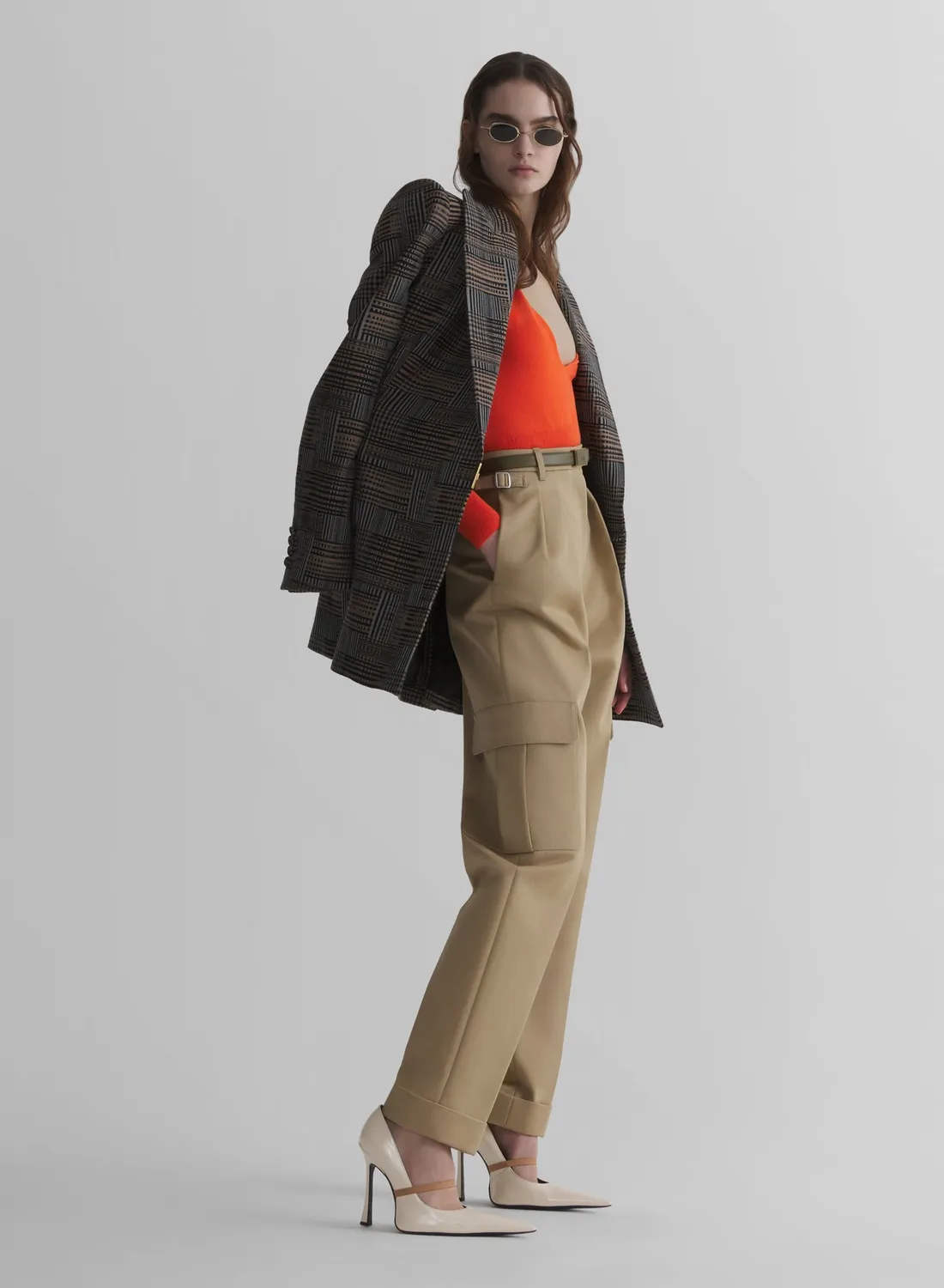 Mugler Cashmere V-Neck Knit Top Orange Cropped