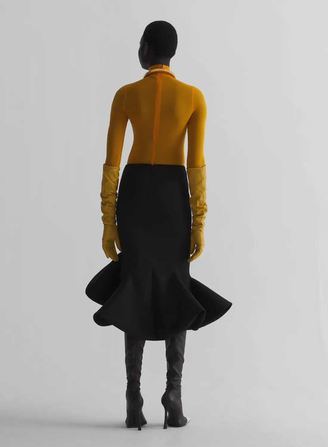 Mugler Second Skin Top Orange Langarm Georgette