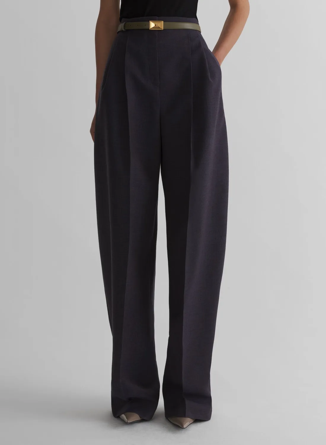 Mugler Ink Pleated Bundfaltenhose Navy Weit