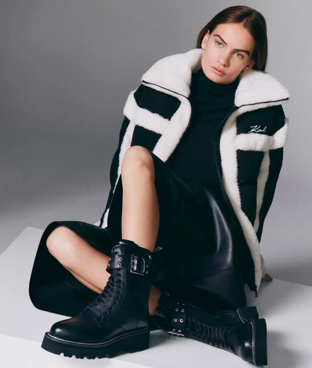 Karl Lagerfeld Kyla Schnürboots Leder Schnallen