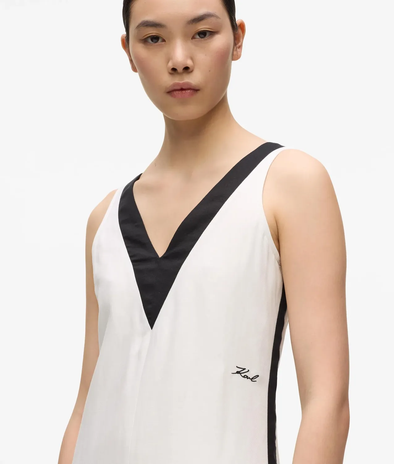 Karl Lagerfeld Monochrome Leinenkleid V-Ausschnitt Gr.0-10