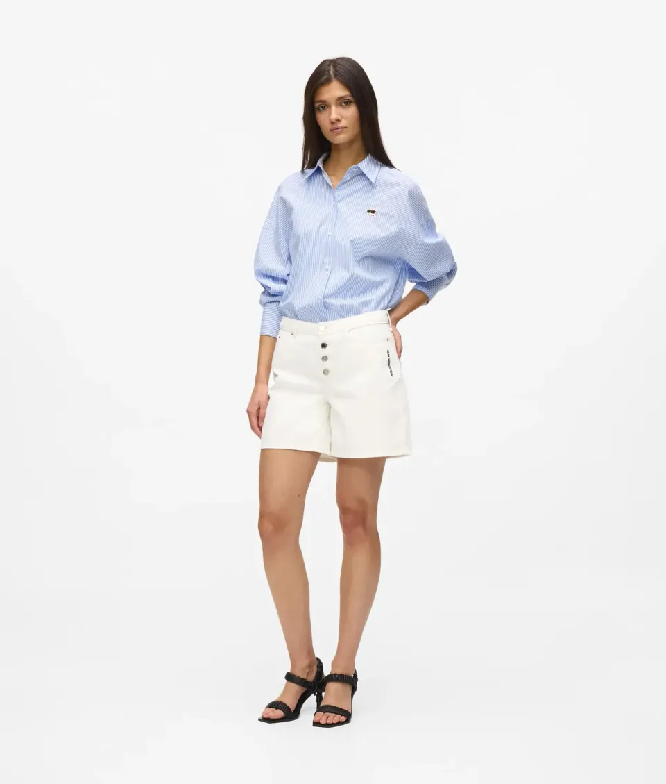 Karl Lagerfeld Ikon Denim Shorts Button-Fly Stickerei