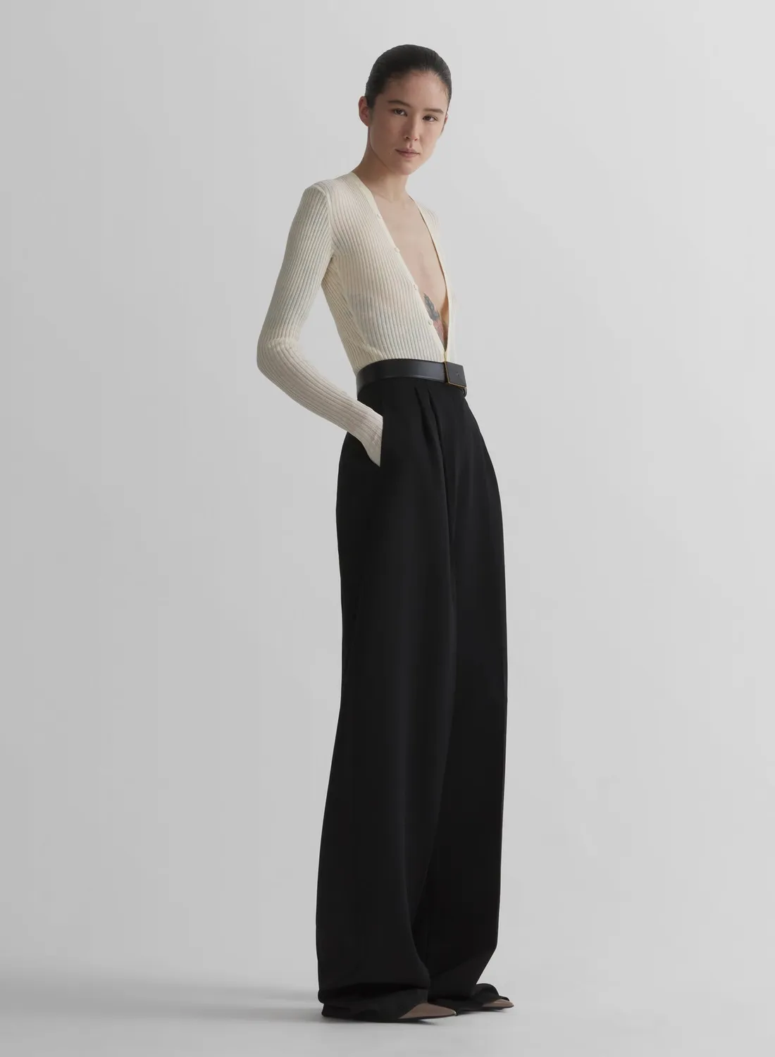 Mugler Knit Buttoned Bodyshort Body weiß gerippt