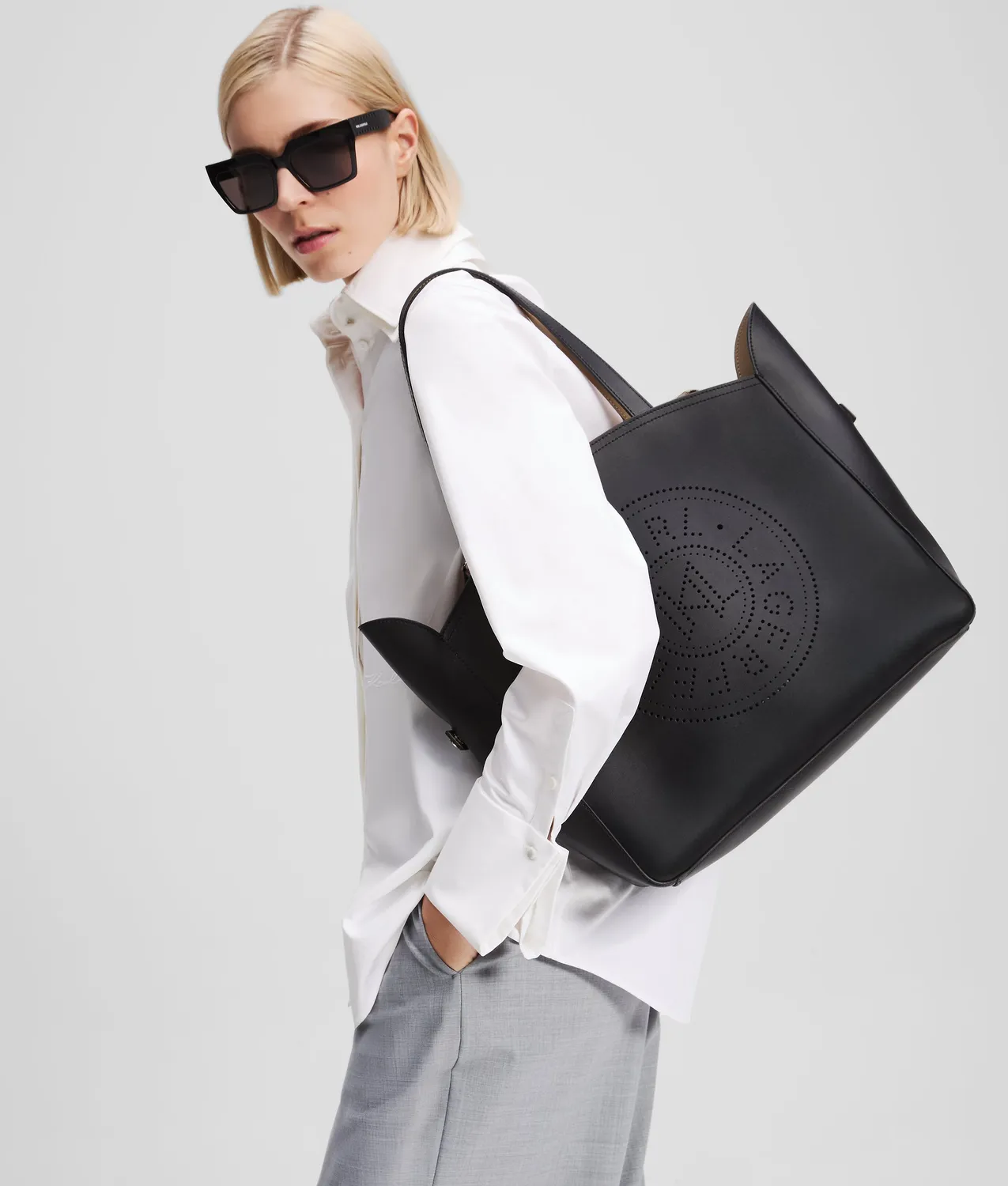Karl Lagerfeld K/Circle Medium Tote Shopper Leder gelocht