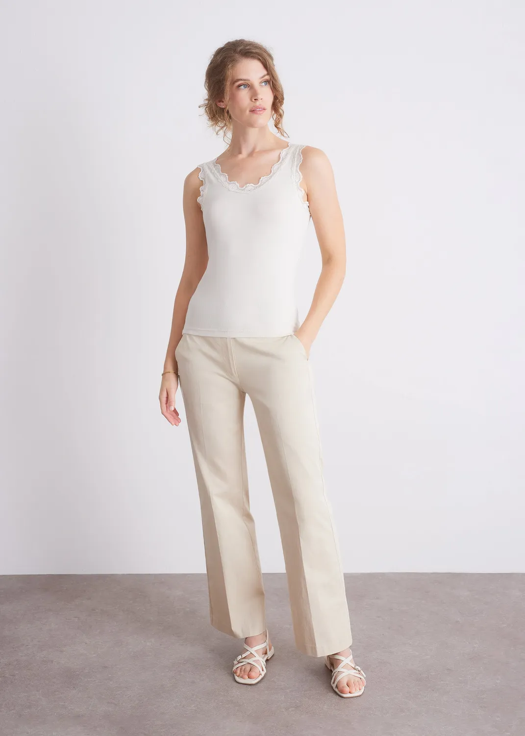 Senatex Spitzentop Viskose-Mix Top Off-White Spitze