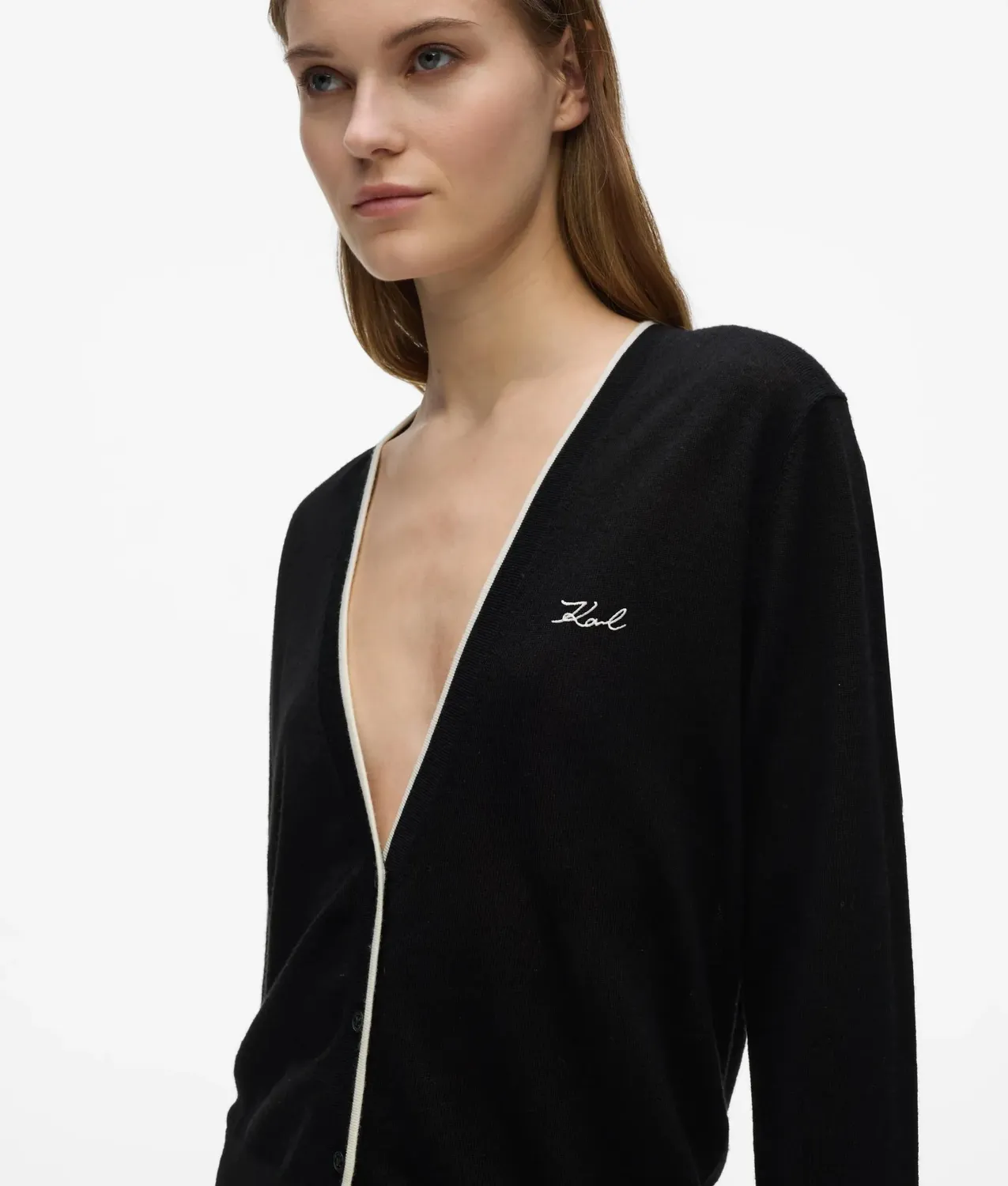 Karl Lagerfeld Merino Cardigan V-Ausschnitt Wolle