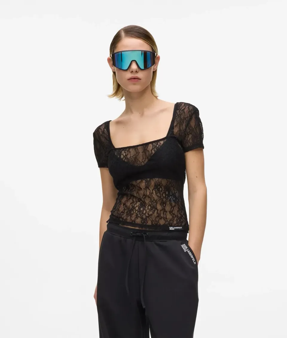 Karl Lagerfeld KL Jeans Spitzentop Cap-Ärmel fitted