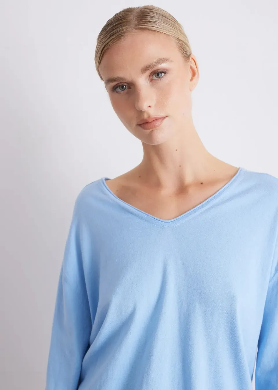 Senatex V-Ausschnitt-Pullover Baumwoll-Kaschmir Frost