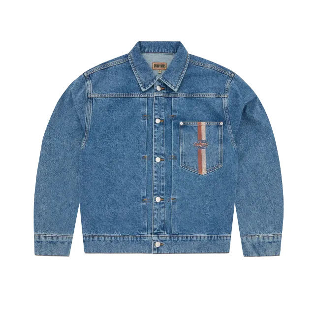 Corteiz Dual Stripe Jeansjacke Midwash Denim